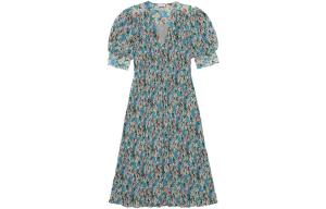 Цветочное платье миди с v-образным вырезом GANNI, синий