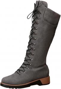 Generic Черные ковбойские сапоги для женщин: модные кожаные сапожки с шнуровкой и пряжкой, боевые ботильоны, сексуальные высокие на колено платформенные с молнией обувь до середины голени