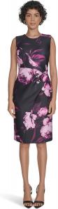 Calvin Klein Женское платье-футляр с цветочным принтом и скубой, Magic Magenta Multi