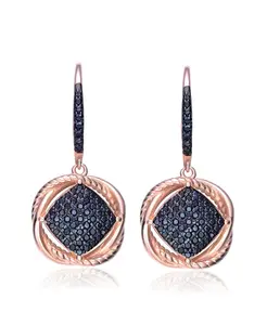 Серьги-Подвески из 18-каратного розового золота и черного серебра с кубическим цирконием Genevive, black