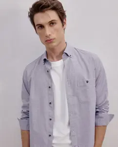 Рубашка из ткани мл в клетку «гусиные лапки» классическая Dustin, синий