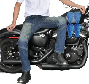 Мужские мотоциклетные джинсы с защитой CE, наколенниками и набедренниками для приключенческих и мотоциклетных поездок в любое время года, Blue