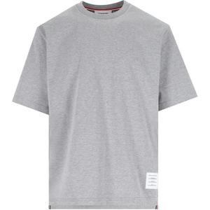 Полосатая детализированная футболка с круглым вырезом Stripe Detailed Crewneck THOM BROWNE, серый