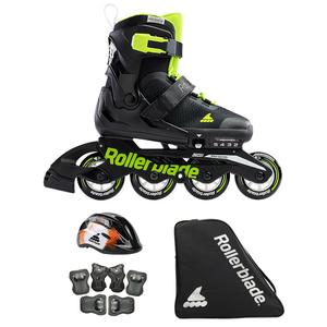RollerBlade Детские роликовые коньки с регулируемым размером, черно-зеленые (Premium Package A), размер S (28-32 см)