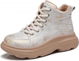 Женские ботильоны на платформе из натуральной кожи с шнуровкой, утепленные мехом, повседневные высокие зимние ботинки для снега, модные ботинки для ходьбы с эффектом увеличения роста PTNOKA, Grey