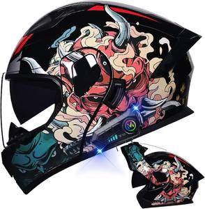 Шлем мотоциклетный AAREG Bluetooth с принтом, черный / бежевый