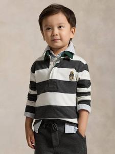 Детская хлопковая полосатая рубашка-поло с медвежонком Ralph Lauren, Windsor Heather