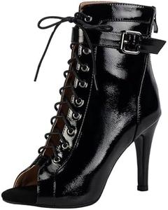 Женские кожаные сандалии с высоким каблуком-стилето, открытым носком, задней молнией, сексуальные с вырезом в виде рыбьего рта, дышащие, с ажурной шнуровкой, гладиаторские ботильоны на каблуке для выпускного, вечеринки и летнего сезона EGEBS, Black