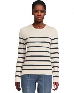 Женский свитер L.L.Bean Classic Cashmere Crewneck Stripe, Cream/Navy