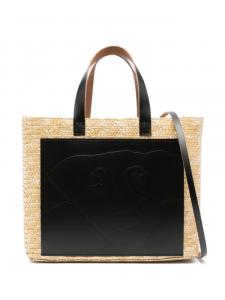 Сумка-тоут Plan C из соломы с кожаными вставками, нейтральный