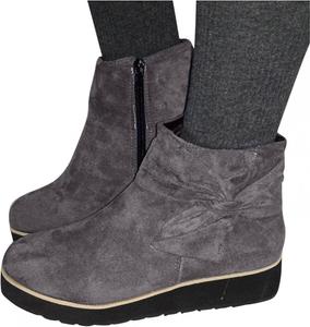 Женские замшевые низкие ботильоны на танкетке Bcshiye, зимние теплые ботинки на платформе, кроссовки на танкетке с боковой молнией, короткие ботиночки, Grey