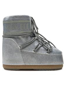 Зимние ботинки женские Moon Boot низкие на шнуровке, серебряный