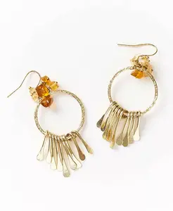 Серьги-Кольца с бахромой из цитрина и солнечного камня Matr Boomie, tangerine