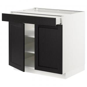 Нижний шкаф/полки/ящик/2 двери METOD/MAXIMERA IKEA, 80x60x70 см, цвет white/lerhyttan black stained
