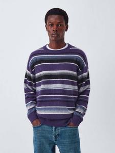 Джемпер с круглым вырезом из смеси мериносовой шерсти и кашемира в полоску John Lewis, Blues/Purples