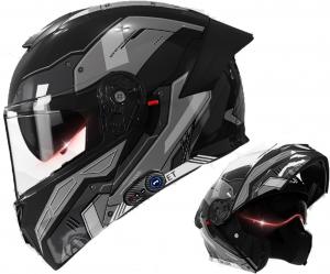 Шлем мотоциклетный FYKJYXGS Bluetooth с двумя динамиками и микрофоном, черный / серый