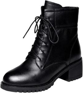 Женские зимние кожаные ботинки на платформе с массивным каблуком, без застежки, ботильоны Generic, Black