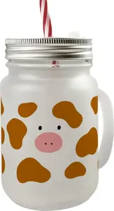 Стакан для питья с ручкой и крышкой в форме банки Cow Mason коричневого цвета speecheese