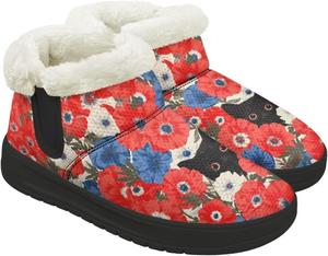 Женские зимние ботинки на снег для улицы и дома, теплые ботильоны на щиколотку, плоская подошва, противоскользящие, зимние походные ботинки, размер 6-13,5 Quxjehoe, Red Flower Cat