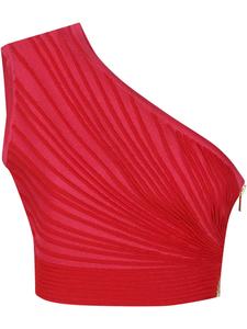 Топ на одно плечо с рюшами Balmain, красный