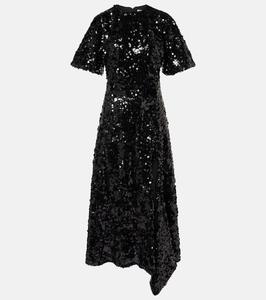 Длинное платье из бархата с пайетками Ganni, черный