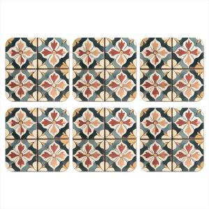 Стеклянные подставки под стаканы, набор из 6 штук, декоративные плитки - испанские - винтажные, 10x10 см MuchoWow, бензин