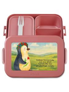 Mr. & Mrs. Panda Дизайн бенто-бокса: пингвин, цветок, надпись, пастельно-красный цвет