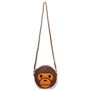 A BATHING APE Микрофибра искусственная кожа маленькая круглая сумка через плечо среднего размера женская кофейная, Coffee