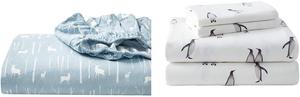 Комплект постельного белья Eddie Bauer из хлопковой фланели, 4 предмета, с начесом для дополнительной мягкости Уютный домашний декор, Ivory, Light Blue