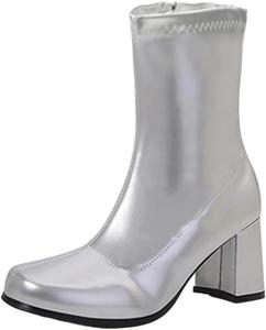 Женские ботильоны на квадратном каблуке с искусственной кожей, с круглым носком и молнией, для вечеринок и клубов Generic, Silver