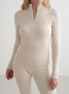 AIM'N Женский шерстяной топ с длинными рукавами и застежкой-молнией на половину длины, терморегулирующий, кремового цвета.