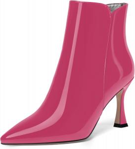 Женские ботильоны MERRORI на высоком каблуке 3,3 дюйма с заостренным носком, вечерние, с молнией и глянцевой отделкой