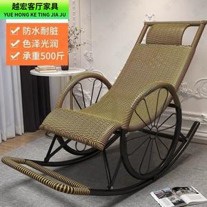 Fantasy Кресло-качалка из ротанга для взрослых, усиленная модель с двойными колесами, зеленое золото с ковриком кофейного цвета