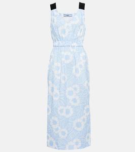Цветочное миди-платье из хлопковой смеси Prada, Celeste