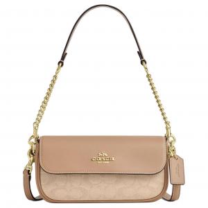 COACH Хейли малая женская сумка через плечо из лакированного холста с кожаными деталями натурального и коричневого цветов