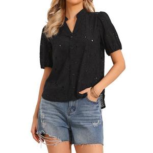 Летний топ с коротким рукавом и v-образным вырезом Inspire Chic, Black