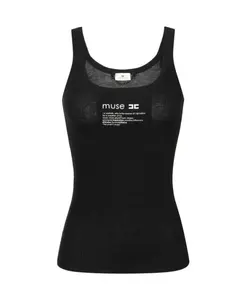 Вязаный топ с буквенным декором Elisabetta Franchi, черный