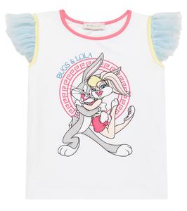 Футболка из хлопкового джерси с принтом Monnalisa, Bianco