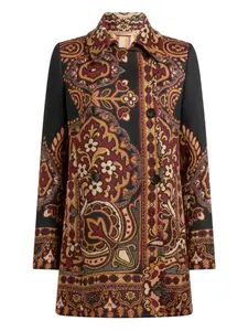 Двубортное жаккардовое пальто с цветочным узором Etro, черный