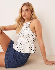 Топ Abercrombie & Fitch с присборенным воротом-халтером в горошек