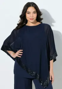 Асимметричная многослойная блузка с пайетками. Ulla Popken, Marine