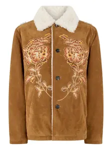 Замшевый пиджак с вышивкой Roberto Cavalli, коричневый