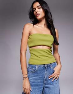 Креповый топ-бандо ASOS DESIGN с вырезом зеленого цвета