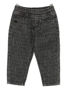 Джинсы с эластичным поясом и множеством логотипов Daniele Alessandrini Kids, черный