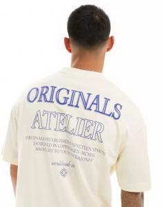 Бежевая футболка оверсайз Jack & Jones с логотипом на спине