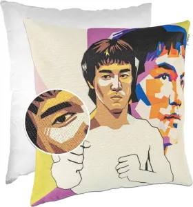 Декоративная подушка 40х40 см, чехол с наполнителем, дизайнерский чехол на молнии, гобелен с изображением Брюса Ли, разноцветный