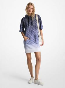 Платье с капюшоном из хлопчатобумажной махровой ткани с фирменным логотипом Ombré Michael Kors, синий