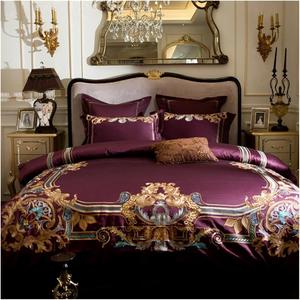 YIZUFU Комплект постельного белья из египетского хлопка 120S/1000TC винного цвета с золотой вышивкой