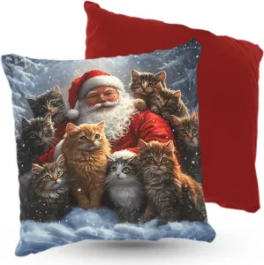 Подушка Дед Мороз с котами ПРЕМИУМ, 40х40 см, декоративная с наполнителем, идеальна в качестве рождественского подарка для любителей кошек, 5 шт. 5made