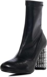 Женские сексуальные ботильоны YDN с круглым носком, заклепками и стразами, скуластые на высоком каблуке с боковой молнией, обувь для вечеринок, шопинга и свиданий, размер 4-16 US, Black